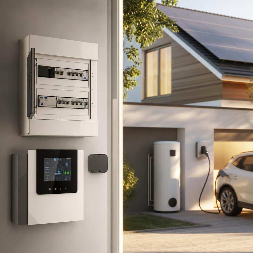Tableau électrique intelligent pilotant panneaux solaires, chauffe-eau et borne de recharge dans une maison