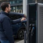 Conducteur utilisant une carte RFID sur une borne de recharge rapide