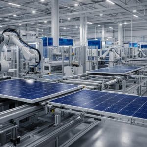 Usine moderne de fabrication de panneaux solaires avec modules en production