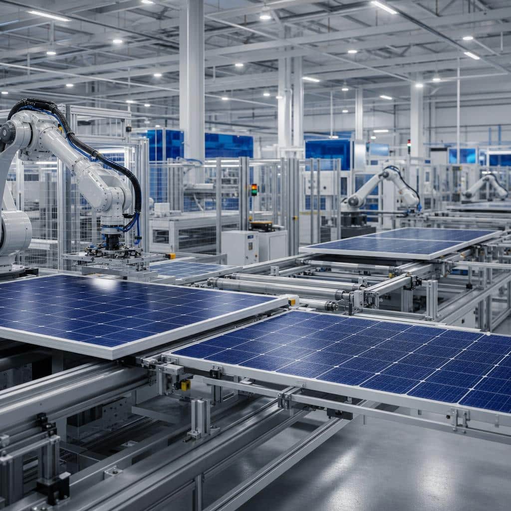 Usine moderne de fabrication de panneaux solaires avec modules en production