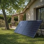 Kit solaire résidentiel avec panneaux et micro-onduleur installé près d'une maison