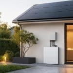 Batterie domestique reliée à des panneaux solaires dans une installation moderne