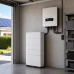 Installation solaire résidentielle moderne avec batterie domestique et onduleur intégré