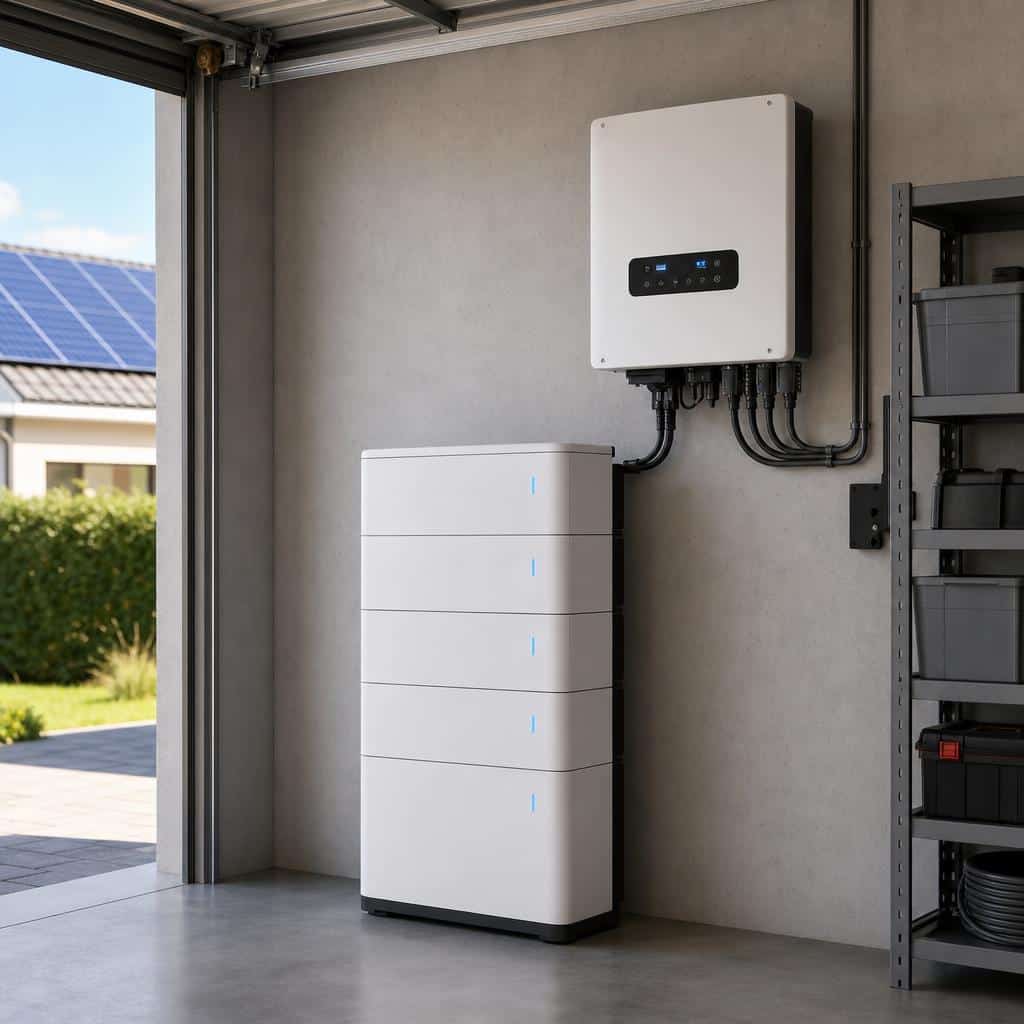 Installation solaire résidentielle moderne avec batterie domestique et onduleur intégré