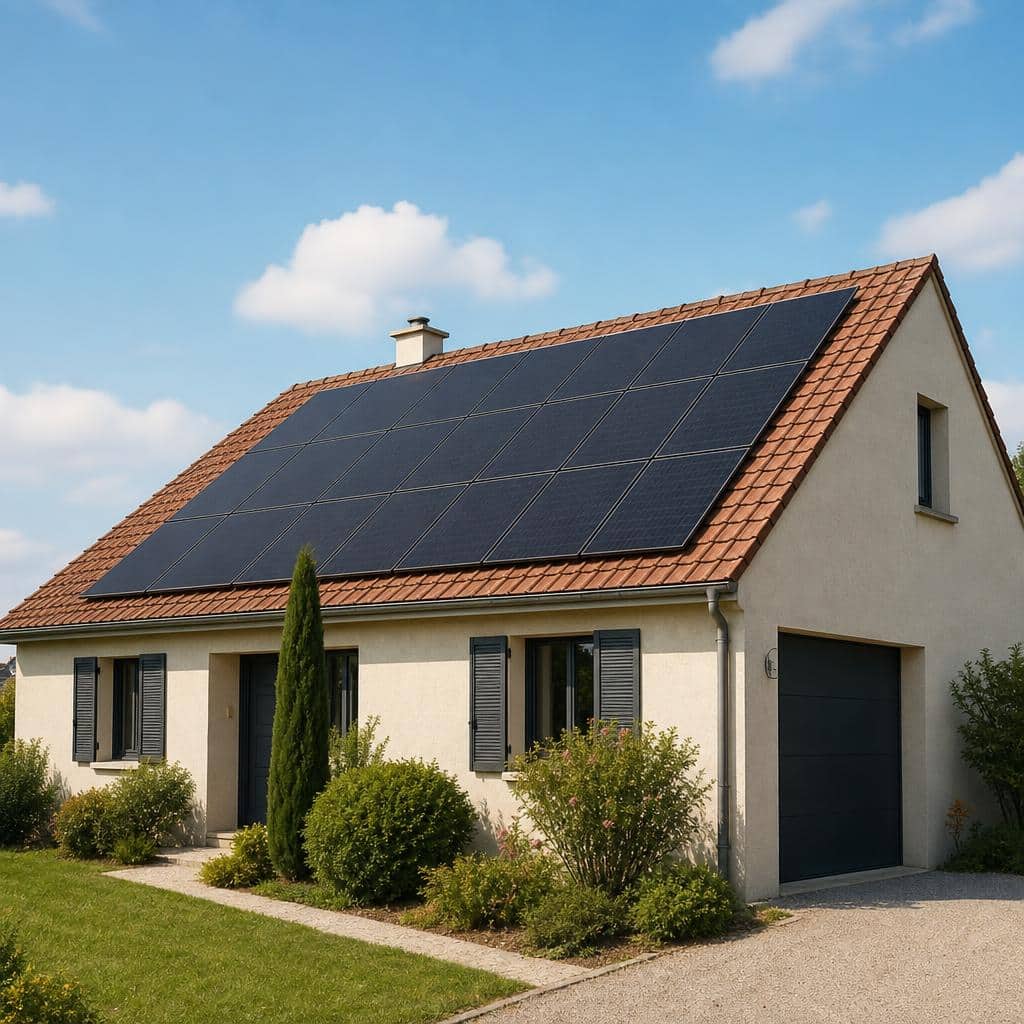 Panneaux solaires résidentiels installés sur une toiture de maison avec lumière claire