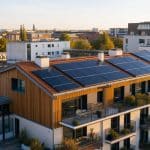Immeuble résidentiel équipé de panneaux solaires illustrant un projet d'autoconsommation collective