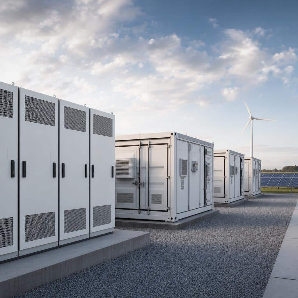 Grand système de batteries stationnaires dans un environnement technique sobre