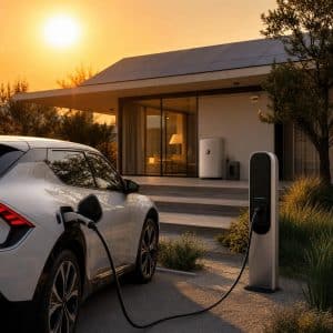 Maison sous forte chaleur avec graphique lumineux évoquant une hausse du prix de l'électricité