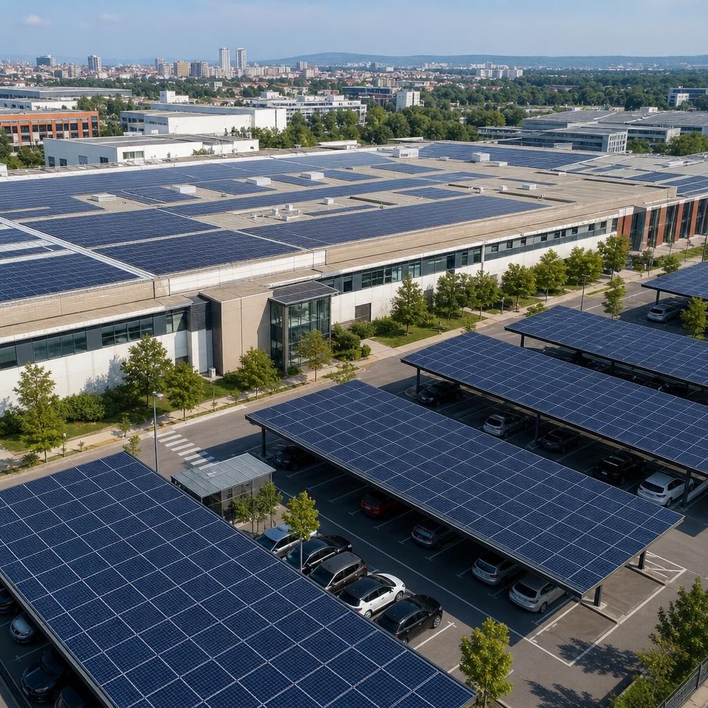 Toiture et ombrieres photovoltaïques sur un site urbain moderne