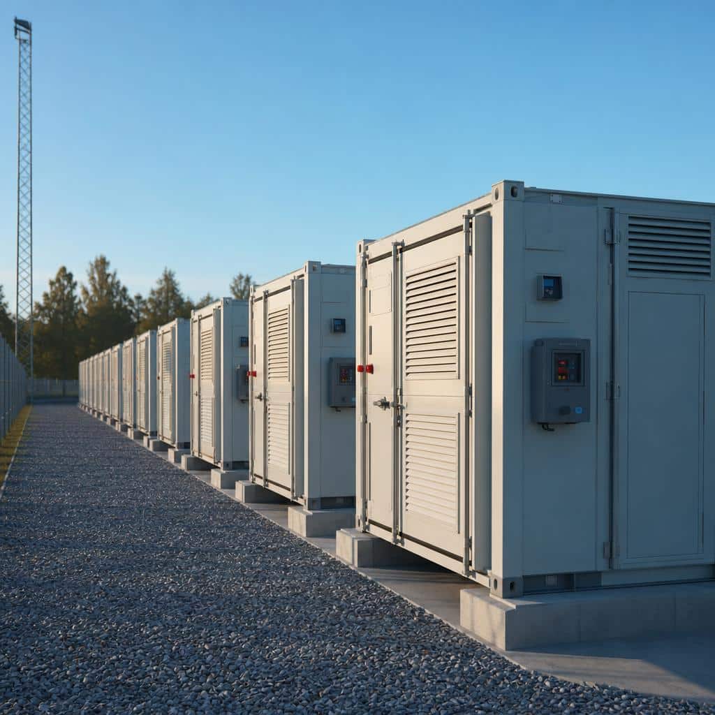 Conteneurs de batteries de grande capacité sur un site énergétique en France