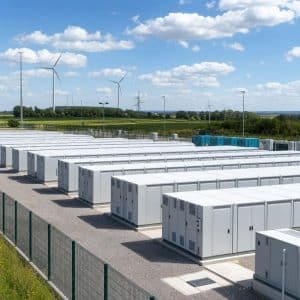 Grande batterie stationnaire intégrée dans un site énergétique moderne