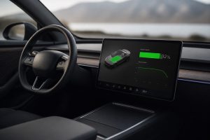 Tableau de bord numérique affichant l'état de santé d'une batterie de voiture électrique