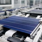 Lignes de fabrication de panneaux solaires avec cellules photovoltaïques bleutées en gros plan