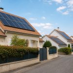 Toitures françaises équipées de panneaux solaires dans un quartier résidentiel récent