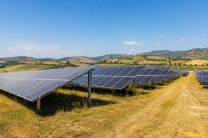 Champs de panneaux solaires en Italie sous une lumière estivale nette