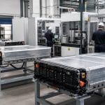 Modules de batteries de voiture électrique en centre de recyclage industriel moderne