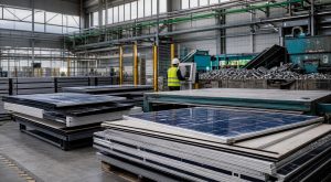 Panneaux solaires déposés dans une filière de recyclage industrielle moderne