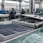 Panneaux solaires en fin de vie inspectés sur une ligne de recyclage industrielle