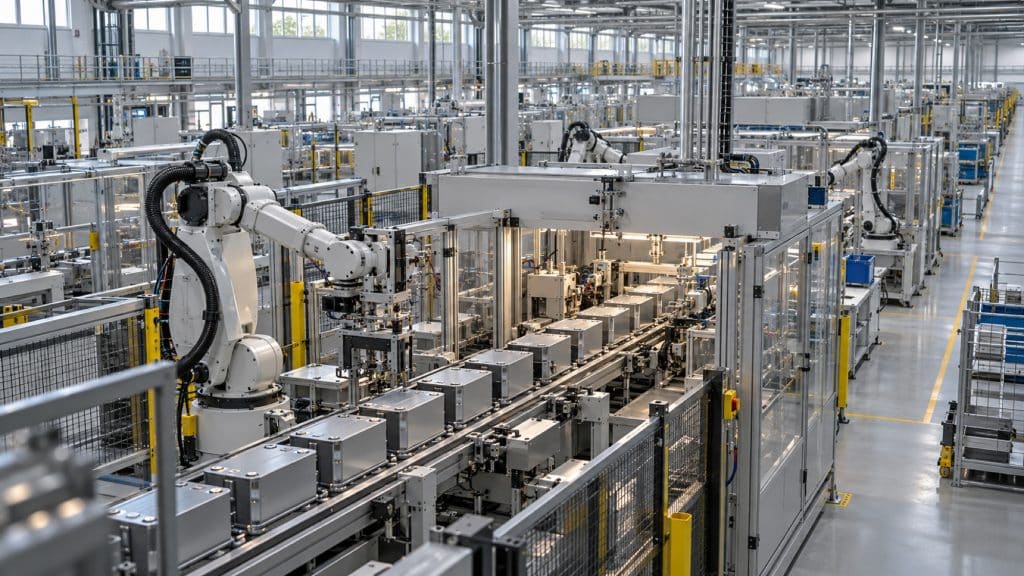 Illustration d'une ligne de fabrication de cellules de batterie, sans lien avec les sites annoncés