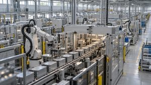 Illustration d'une ligne de fabrication de cellules de batterie, sans lien avec les sites annoncés