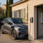 Électricien contrôlant la puissance disponible pendant la recharge d'une voiture électrique