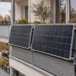 Illustration de deux panneaux photovoltaïques fixés à la rambarde d'un balcon